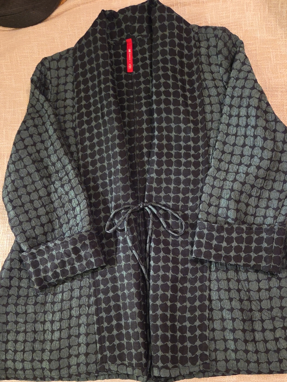 IC By Connie Black and Teal Dot-Pattern Kimono Jacket